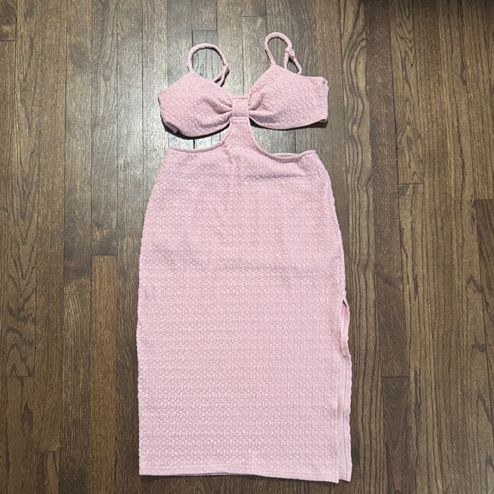 Pink Cutout Bodycon Dress with Bow Front